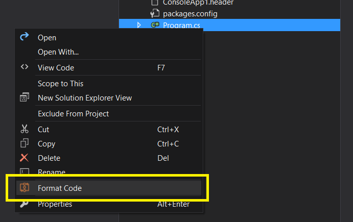 formating visual studio hotkeys